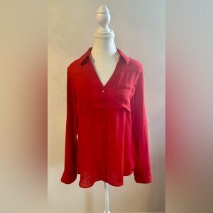 EXPRESS - Women’s ORIGINAL FIT CONVERTIBLE SLEEVE PORTOFINO BLOUSE - Red